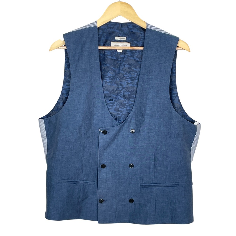 Joseph Abboud Mens Blue 100% Linen Double Breasted Vest XL Tailored Wedding NWT
